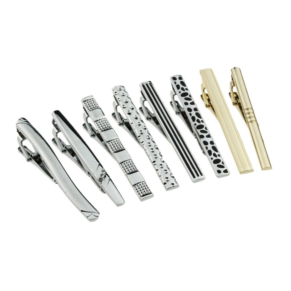 Men’s 8 Piece Metal Tie Bar Clip Set Gold Silver